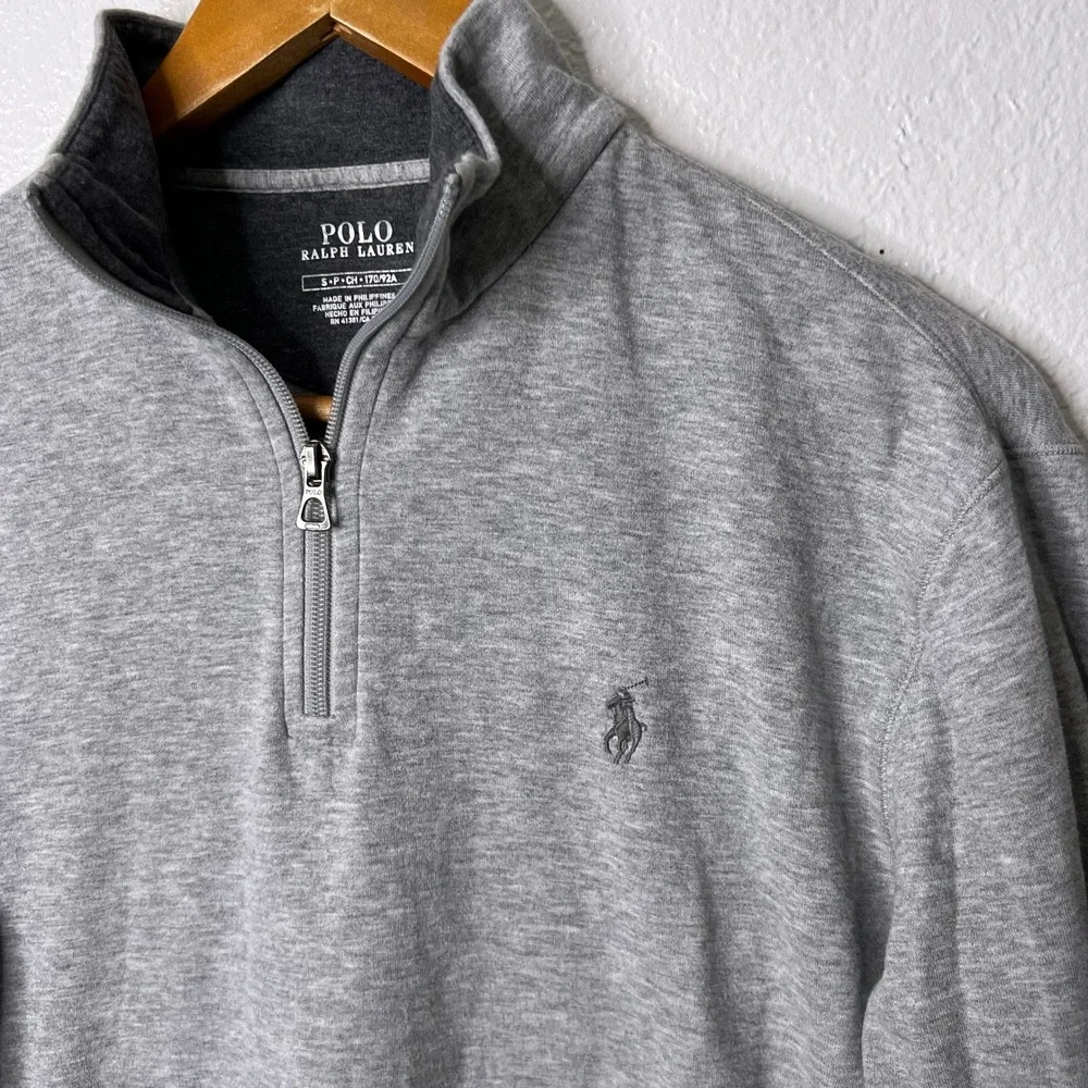 Polo Ralph Lauren Luxury‎ Jersey Quarter Zip Pullover Gray Mens Small Logo